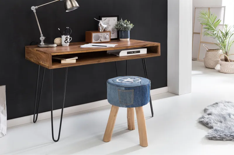 Langner Skrivebord 110 cm med Opbevaring Hylde - Massivt Træ/Sort - Møbler - Borde - Kontorbord - Skrivebord