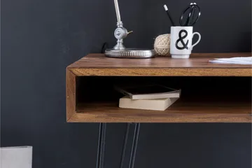 Langner Skrivebord 110 cm med Opbevaring Hylde - Massivt Træ/Sort - Møbler - Borde - Kontorbord - Skrivebord