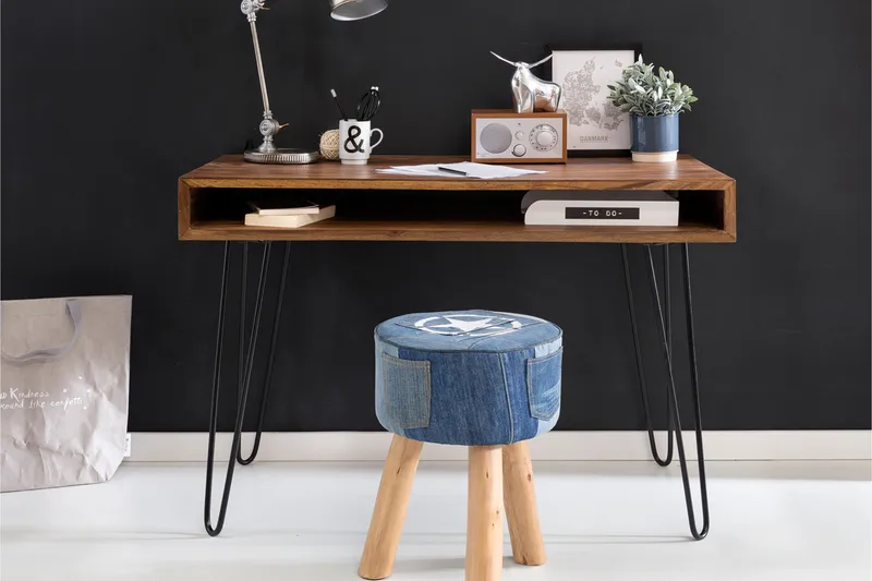 Langner Skrivebord 110 cm med Opbevaring Hylde - Massivt Træ/Sort - Møbler - Borde - Kontorbord - Skrivebord