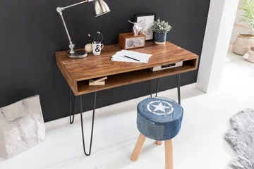Langner Skrivebord 110 cm med Opbevaring Hylde - Massivt Træ/Sort - Møbler - Borde - Kontorbord - Skrivebord
