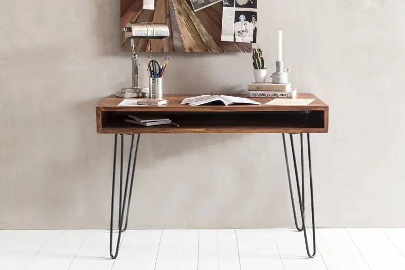 Langner Skrivebord 110 cm med Opbevaring Hylde - Massivt Træ/Sort - Møbler - Borde - Kontorbord - Skrivebord