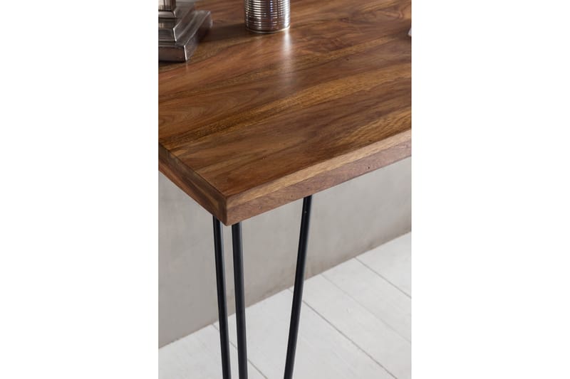 Langner Skrivebord 130 cm med Opbevaring Skuffe - Massivt Træ/Sort - Skrivebord