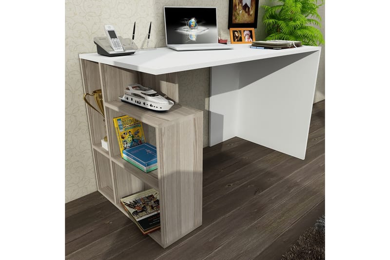 Laracha Skrivebord 120 cm med Opbevaring Hylder - Hvid - Skrivebord