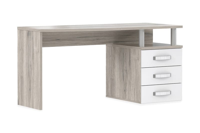 Latrish Skrivebord 138 cm med Opbevaring Hylde + 3 Skuffer - Brun/Hvid - Møbler - Borde - Kontorbord - Skrivebord