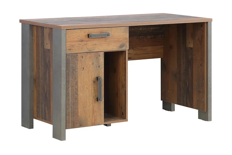 Lazarius Skrivebord 155 cm med Opbevaring Skab + Skuffe + Hy - Brun/Grå - Møbler - Borde - Kontorbord - Skrivebord