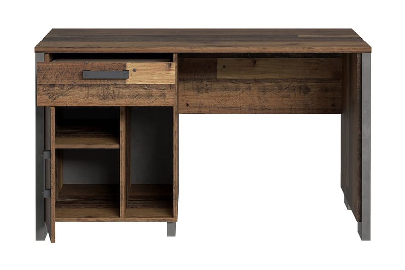 Lazarius Skrivebord 155 cm med Opbevaring Skab + Skuffe + Hy - Brun/Grå - Møbler - Borde - Kontorbord - Skrivebord