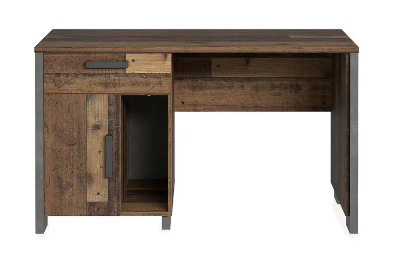 Lazarius Skrivebord 155 cm med Opbevaring Skab + Skuffe + Hy, Brun/Grå
