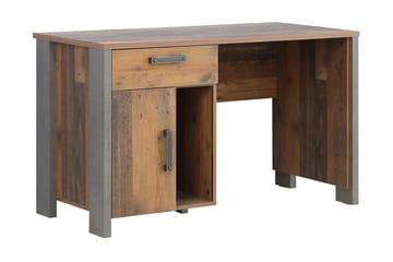 Lazarius Skrivebord 155 cm med Opbevaring Skab + Skuffe + Hy - Brun/Grå - Møbler - Borde - Kontorbord - Skrivebord