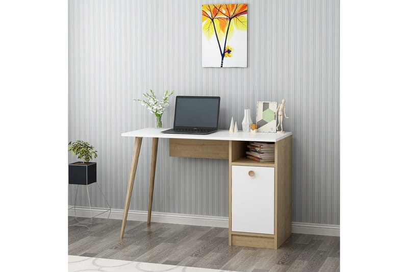 Leidon Skrivebord 110 cm - Hvid / natur - Møbler - Borde - Kontorbord - Skrivebord