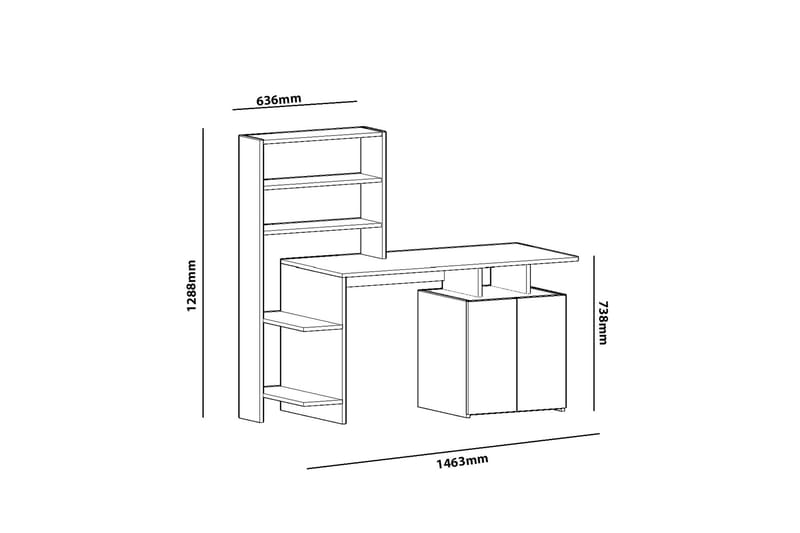 Leluard Skrivebord 146 cm med Opbevaring Hylder + Skab - Valnøddebrun/Antracit - Skrivebord