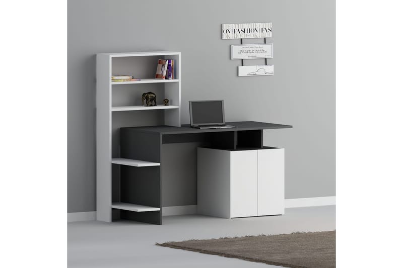 Leluard Skrivebord 146 cm med Opbevaring Hylder+Skab - Hvid/Antracit - Møbler - Borde - Kontorbord - Skrivebord