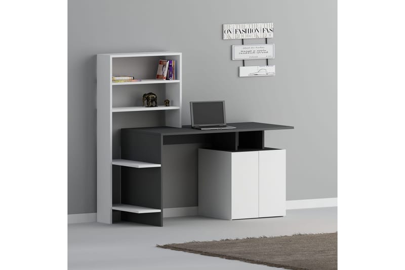 Leluard Skrivebord 146 cm med Opbevaring Hylder+Skab - Hvid/Antracit - Skrivebord