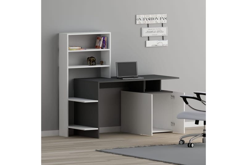 Leluard Skrivebord 146 cm med Opbevaring Hylder+Skab - Hvid/Antracit - Møbler - Borde - Kontorbord - Skrivebord