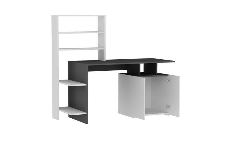 Leluard Skrivebord 146 cm med Opbevaring Hylder+Skab - Hvid/Antracit - Møbler - Borde - Kontorbord - Skrivebord