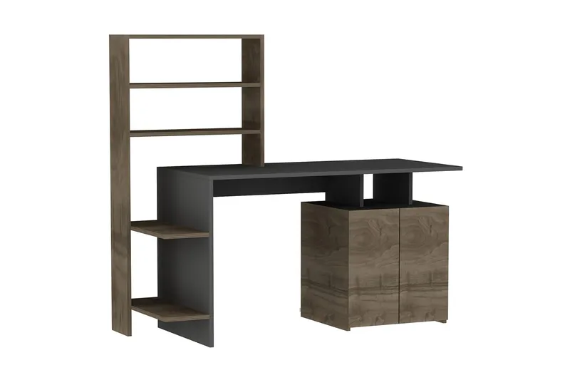 Leluard Skrivebord 146 cm med Opbevaring Hylder + Skab, Valnøddebrun/Antracit