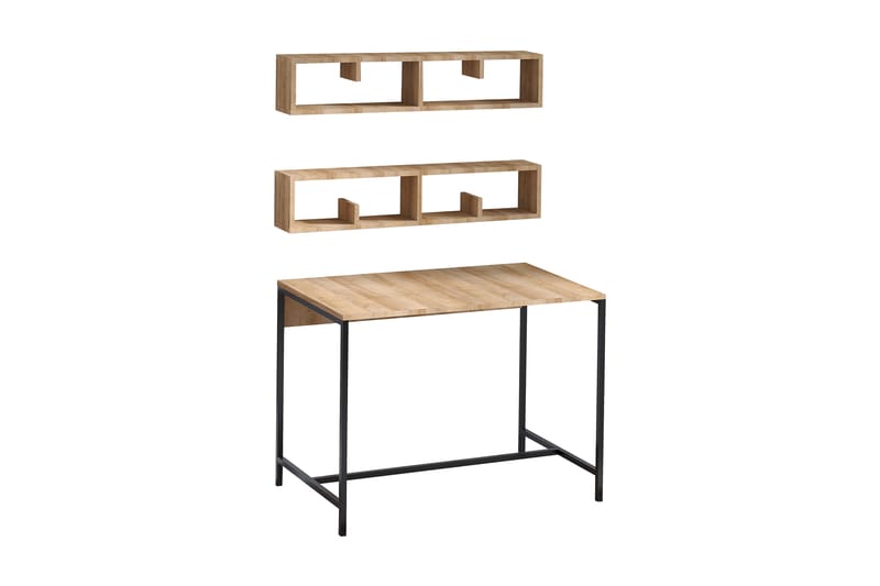 Liscard Skrivebord 100 cm med Opbevaring Væghyllor - Natur/Sort - Skrivebord