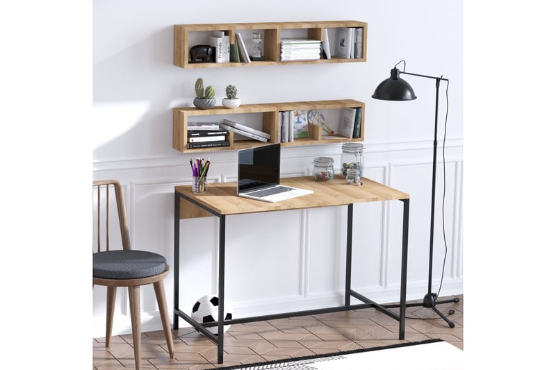 Liscard Skrivebord 100 cm med Opbevaring Væghyllor - Natur/Sort - Møbler - Borde - Kontorbord - Skrivebord