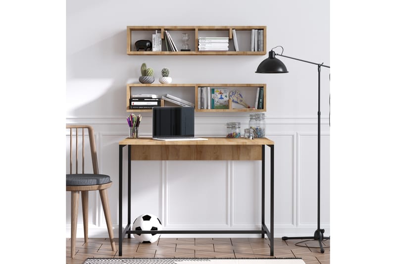 Liscard Skrivebord 100 cm med Opbevaring Væghyllor - Natur/Sort - Møbler - Borde - Kontorbord - Skrivebord