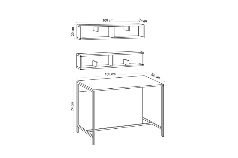 Liscard Skrivebord 100 cm med Opbevaring Væghyllor - Natur/Sort - Møbler - Borde - Kontorbord - Skrivebord