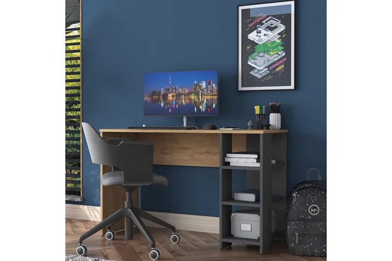 Makrud Skrivebord 120 cm, Valnød finér/Antracit