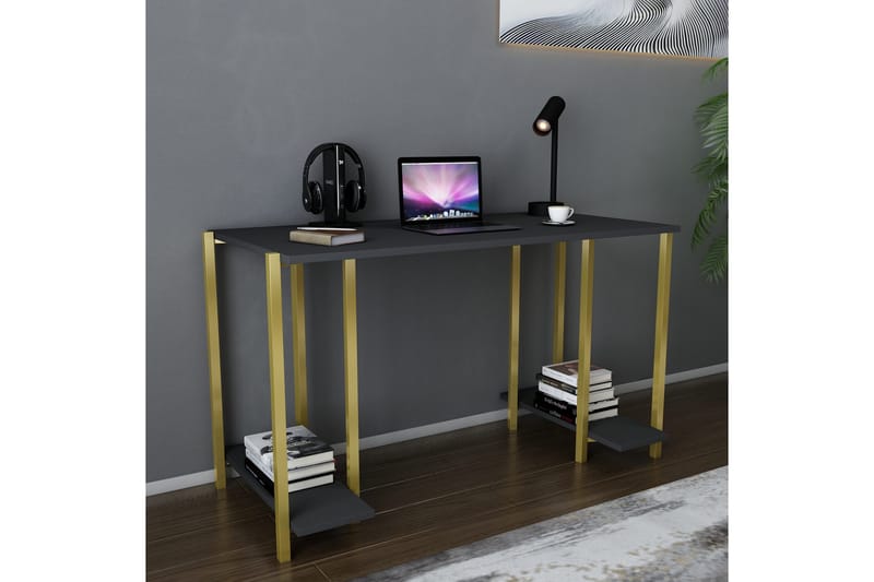 Malem Skrivebord 60x73,8x125,2 cm med opbevaring - Guld/Antracit - Møbler - Borde - Kontorbord - Skrivebord