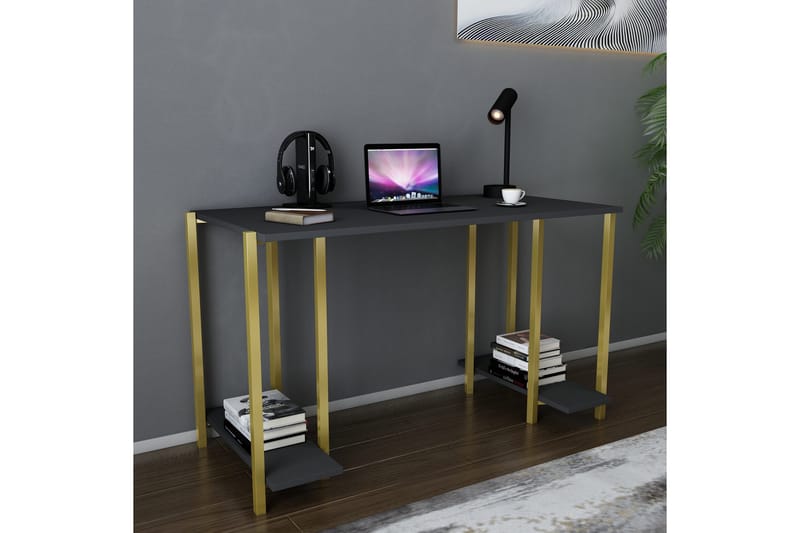 Malem Skrivebord 60x73,8x125,2 cm med opbevaring - Guld/Antracit - Skrivebord