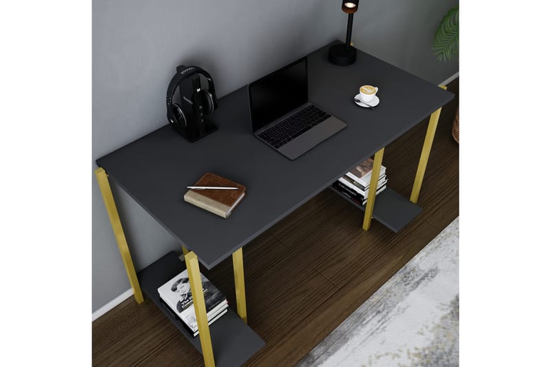 Malem Skrivebord 60x73,8x125,2 cm med opbevaring - Guld/Antracit - Møbler - Borde - Kontorbord - Skrivebord