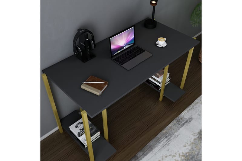 Malem Skrivebord 60x73,8x125,2 cm med opbevaring - Guld/Antracit - Møbler - Borde - Kontorbord - Skrivebord