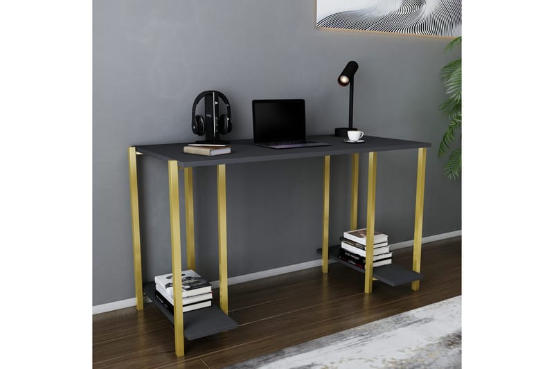 Malem Skrivebord 60x73,8x125,2 cm med opbevaring - Guld/Antracit - Møbler - Borde - Kontorbord - Skrivebord