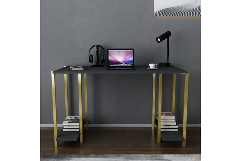 Malem Skrivebord 60x73,8x125,2 cm med opbevaring - Guld/Antracit - Skrivebord