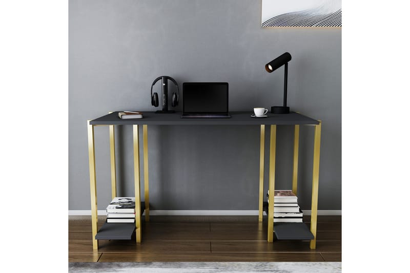 Malem Skrivebord 60x73,8x125,2 cm med opbevaring - Guld/Antracit - Møbler - Borde - Kontorbord - Skrivebord