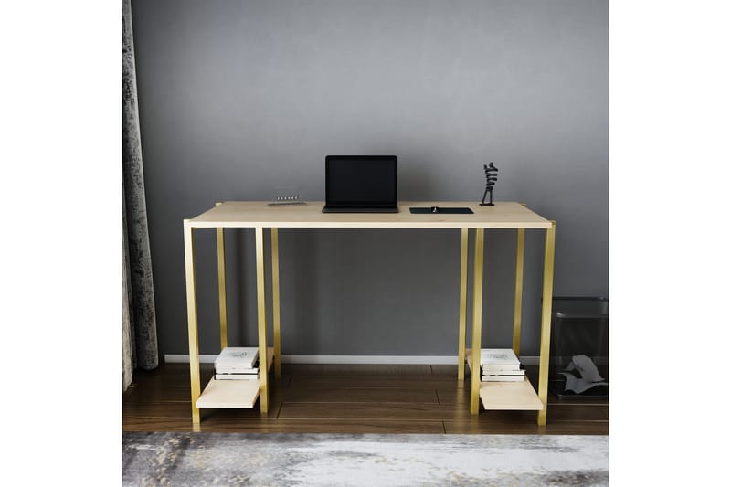 Malem Skrivebord 60x73,8x125,2 cm med opbevaring - Guld/Brun - Skrivebord