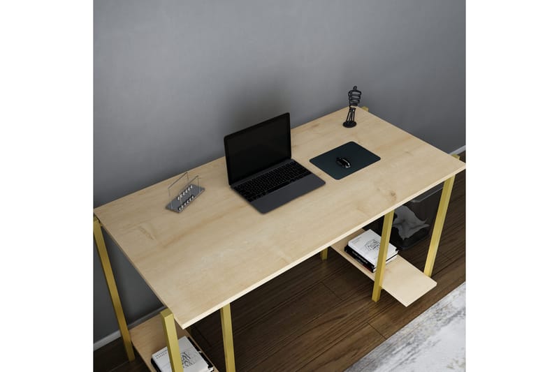 Malem Skrivebord 60x73,8x125,2 cm med opbevaring - Guld/Brun - Møbler - Borde - Kontorbord - Skrivebord
