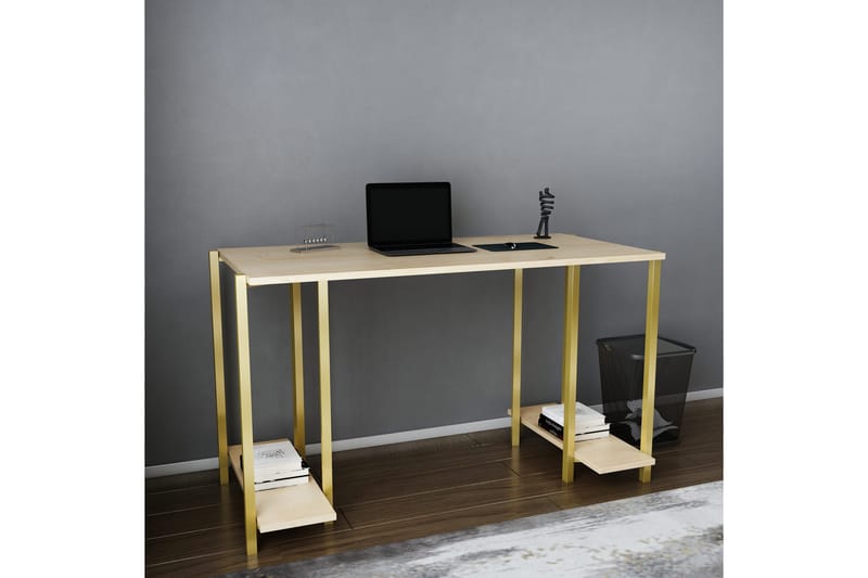 Malem Skrivebord 60x73,8x125,2 cm med opbevaring - Guld/Brun - Møbler - Borde - Kontorbord - Skrivebord