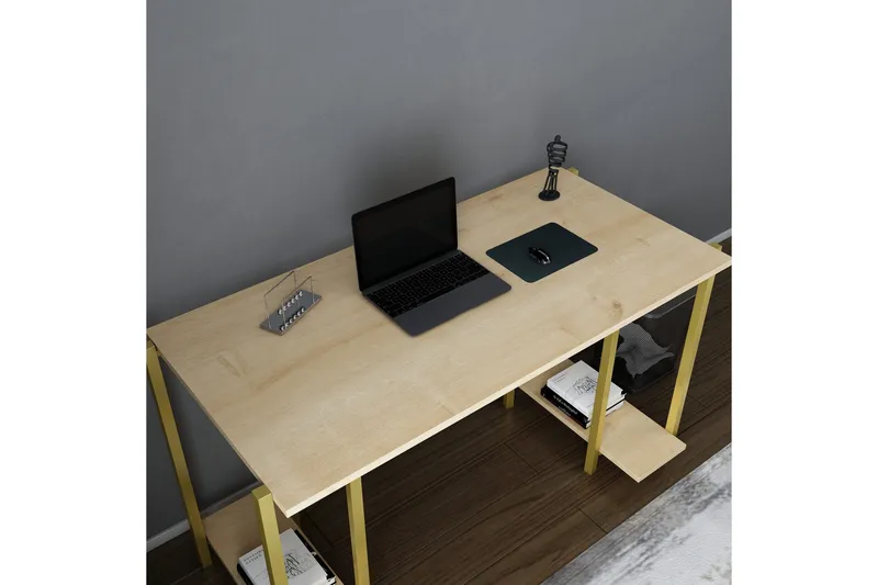 Malem Skrivebord 60x73,8x125,2 cm med opbevaring - Guld/Brun - Møbler - Borde - Kontorbord - Skrivebord