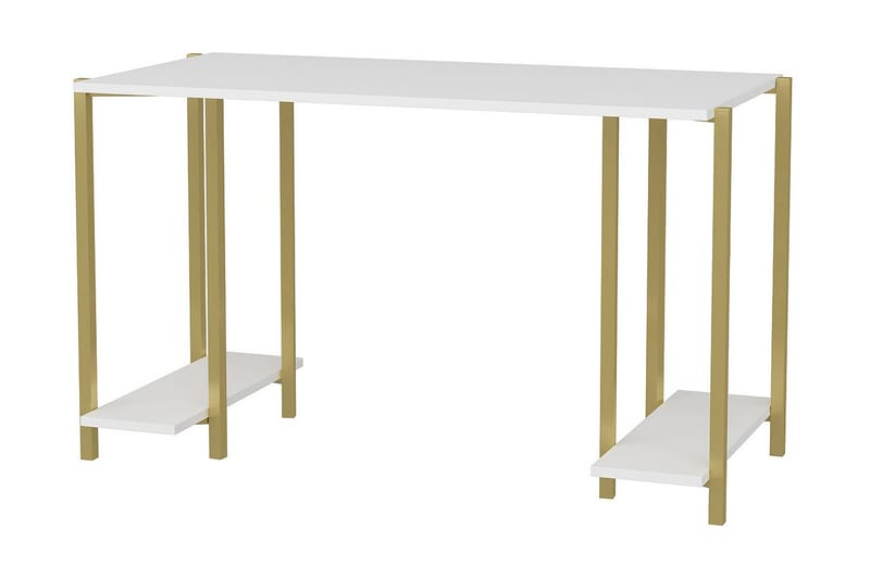 Malem Skrivebord 60x73,8x125,2 cm med opbevaring - Guld/Hvid - Skrivebord