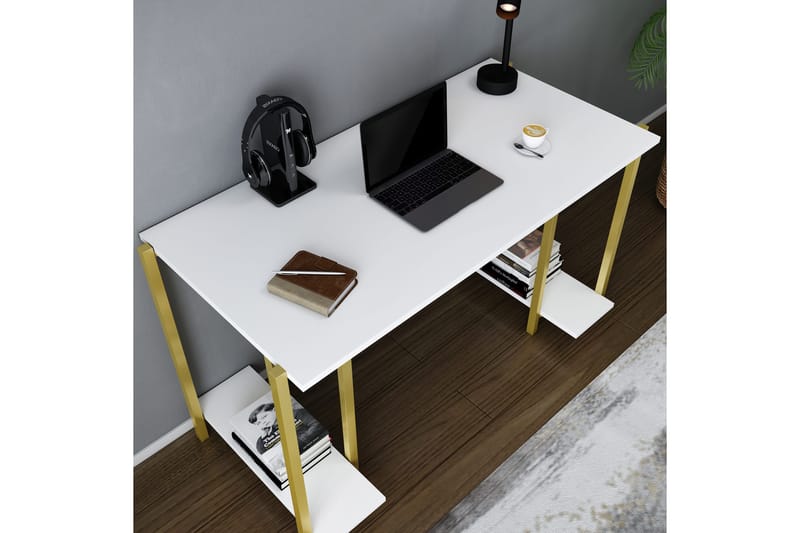 Malem Skrivebord 60x73,8x125,2 cm med opbevaring - Guld/Hvid - Møbler - Borde - Kontorbord - Skrivebord