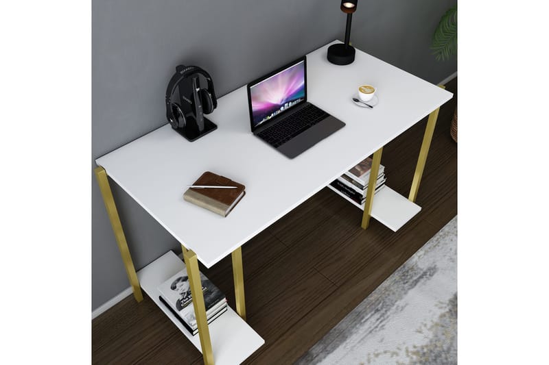 Malem Skrivebord 60x73,8x125,2 cm med opbevaring - Guld/Hvid - Møbler - Borde - Kontorbord - Skrivebord