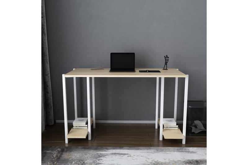 Malem Skrivebord 60x73,8x125,2 cm med opbevaring - Hvid - Møbler - Borde - Kontorbord - Skrivebord