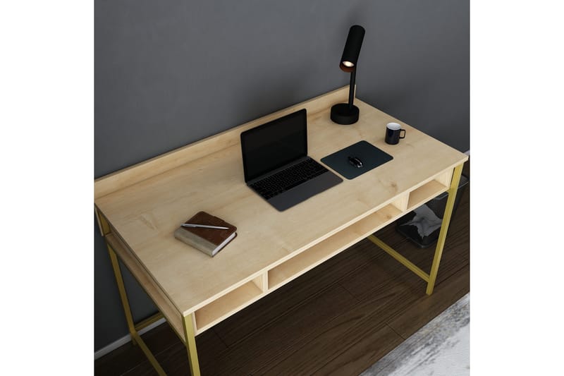 Malem Skrivebord 60x74,8x120 cm med opbevaring - Guld/Brun - Skrivebord