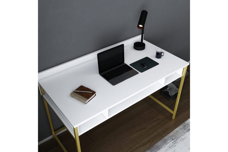 Malem Skrivebord 60x74,8x120 cm med opbevaring - Guld/Hvid - Skrivebord