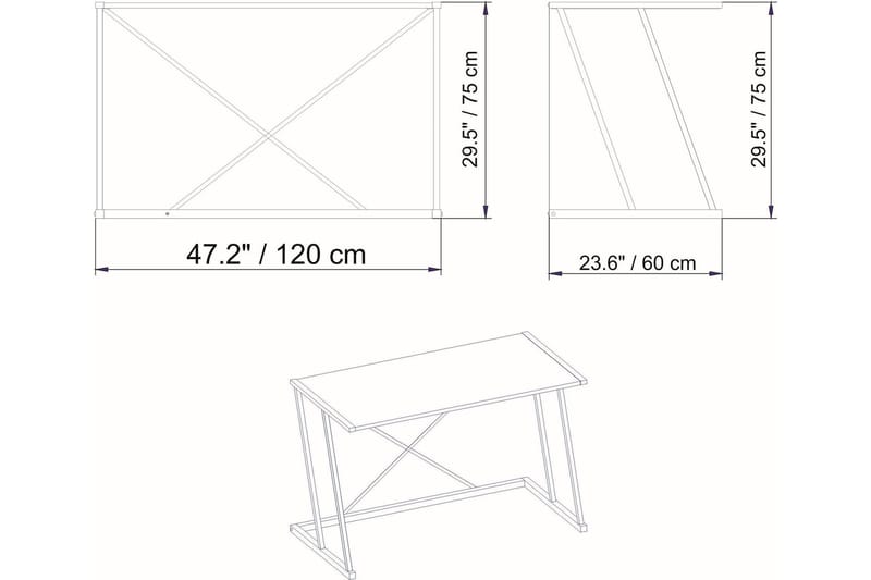 Malem Skrivebord 60x75x114 cm med opbevaring - Guld/Antracit - Skrivebord