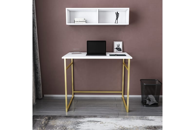 Malem Skrivebord 60x75x90 cm - Guld/Hvid - Skrivebord