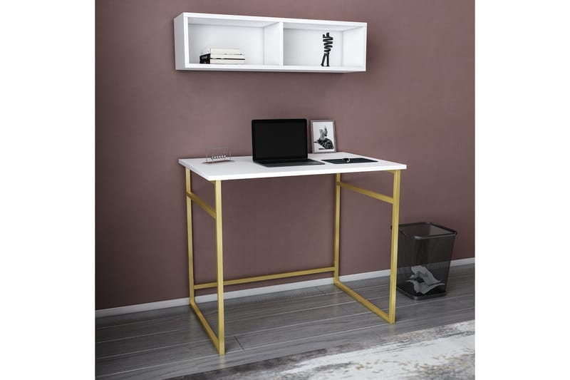 Malem Skrivebord 60x75x90 cm - Guld/Hvid - Skrivebord