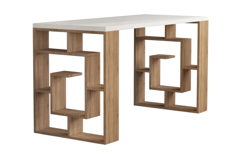 Mazell Skrivebord 140 cm med Opbevaring Hylder - Hvid/Egefarvet - Møbler - Borde - Kontorbord - Skrivebord