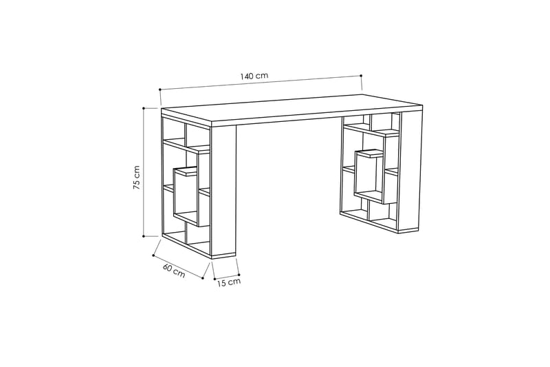 Mazell Skrivebord 140 cm med Opbevaring Hylder - Hvid/Valnøddebrun - Skrivebord