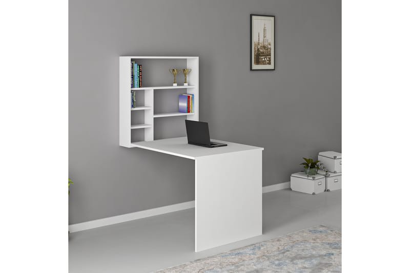 Mcmillan Vægskrivebord 90 cm med Opbevaring Hylder - Hvid - Møbler - Borde - Kontorbord - Skrivebord