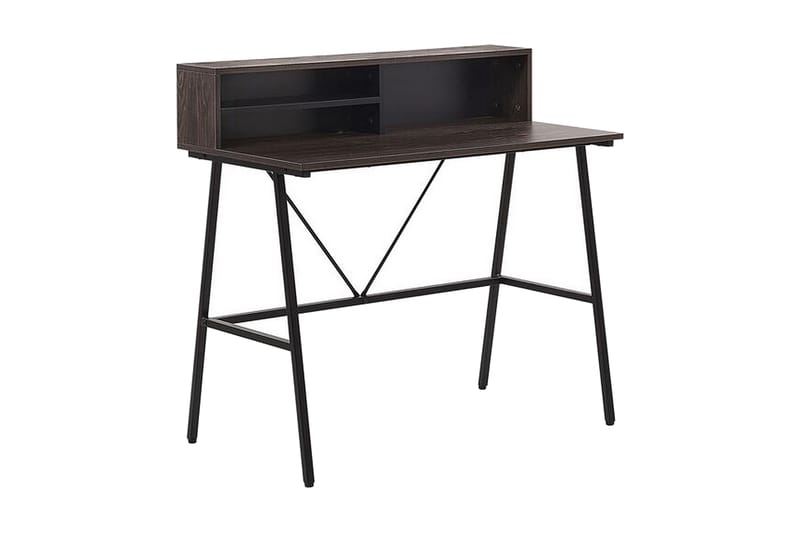 Mekesha Skrivebord 100 cm med Opbevaring Hylder - Mørkebrun - Skrivebord
