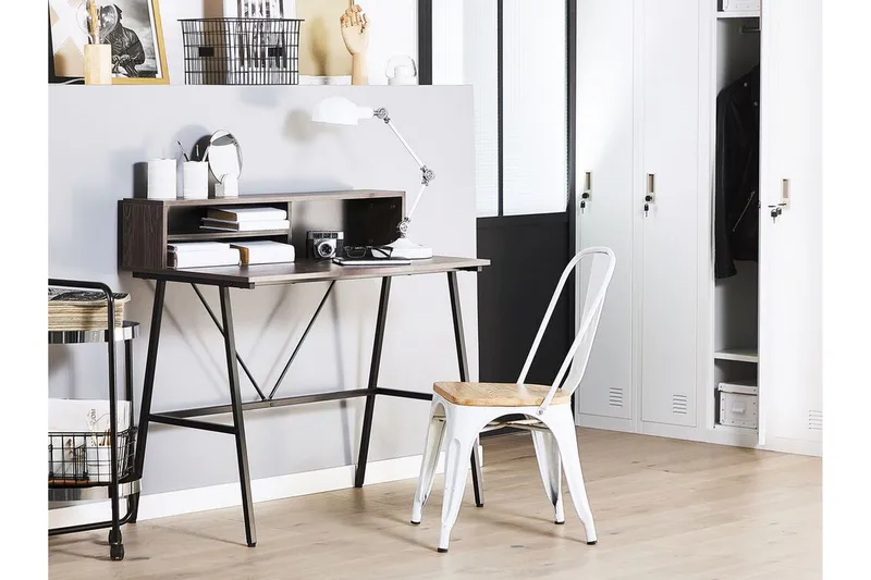 Mekesha Skrivebord 100 cm med Opbevaring Hylder - Mørkebrun - Møbler - Borde - Kontorbord - Skrivebord