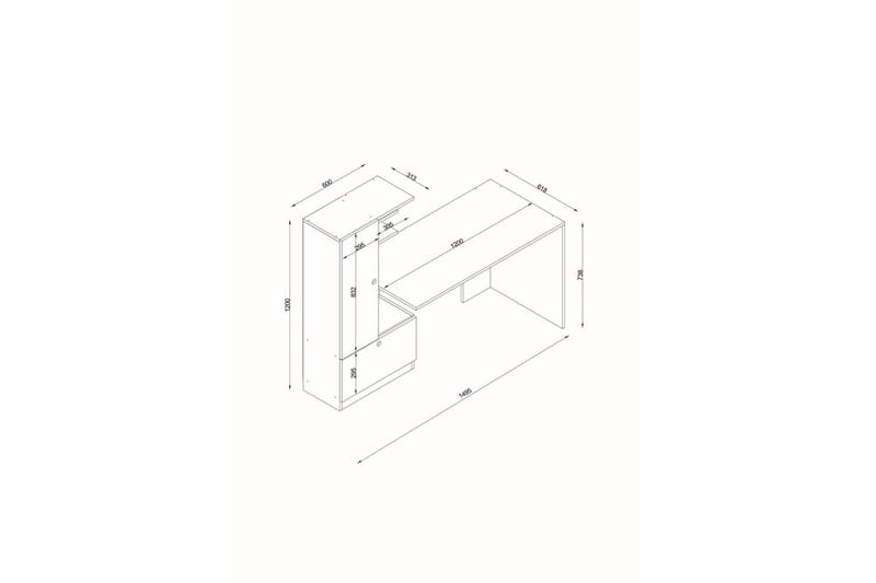 Merinoz Skrivebord 120 cm med Opbevaring Hylder + Skuffe + S - Hvid/Valnøddebrun - Møbler - Borde - Kontorbord - Skrivebord